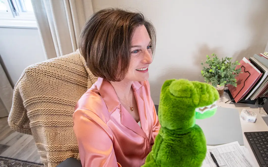 A speech-language pathologist during an assessment